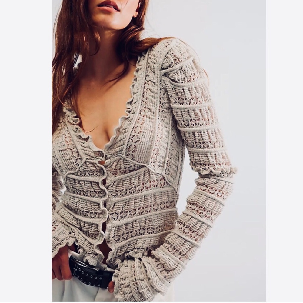 FREE PEOPLE Wild Roses Cardi Crochet Cropped Cardigan